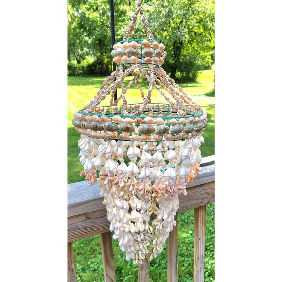 Vintage Boho Costal Beach Seashell Chandelier Approx 26"x12" - Picture 5 of 8